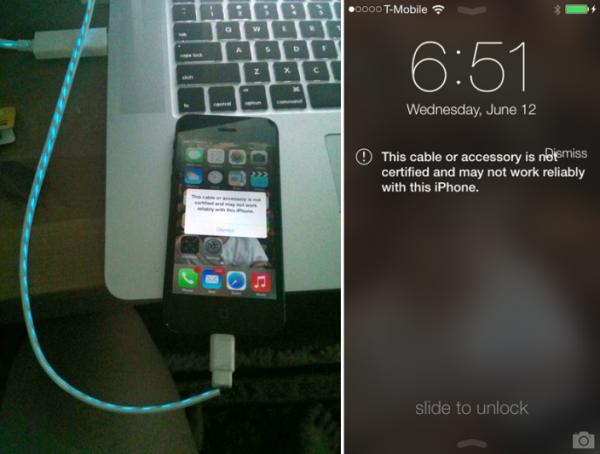 iOS 7 warns about non-certified Lightning cables