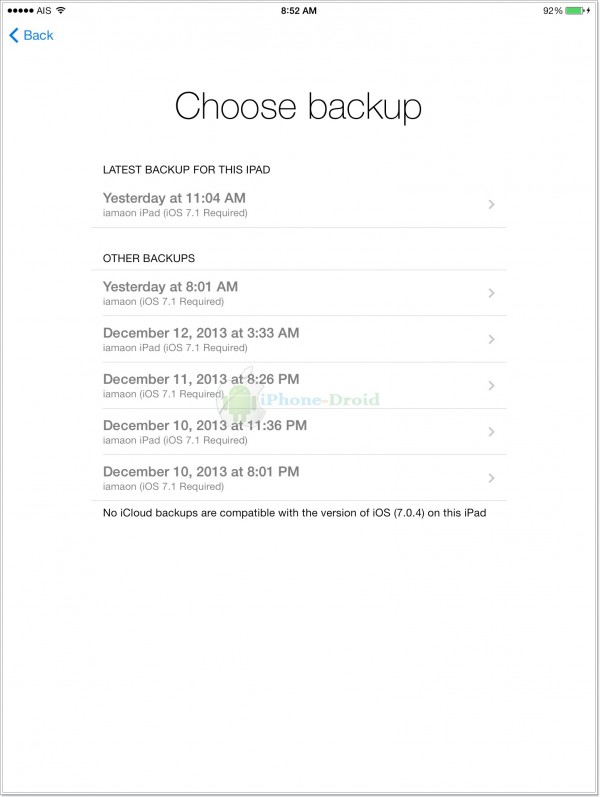 ภาพตัวอย่างหลังดาวน์เกรดไม่สามารถใช้ไฟล์ Backup ได้