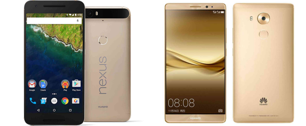 สมาร์ทโฟน Nexus 6P สีทอง และ Mate 8