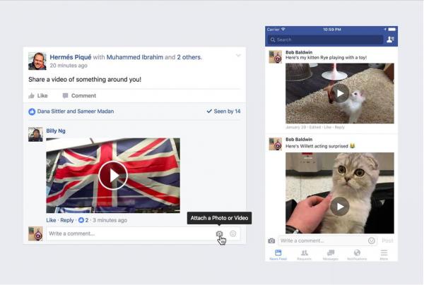 Facebook now lets users comment with a video