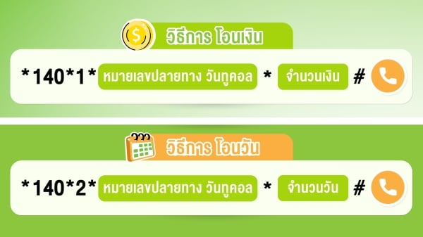 วิธีโอนวัน ไม่ต้อง ซื้อวัน วันทูคอล