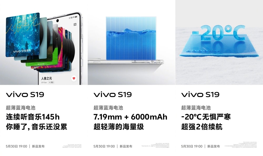 vivo S19 series packs 6000mAh battery in 7.19mm thin body