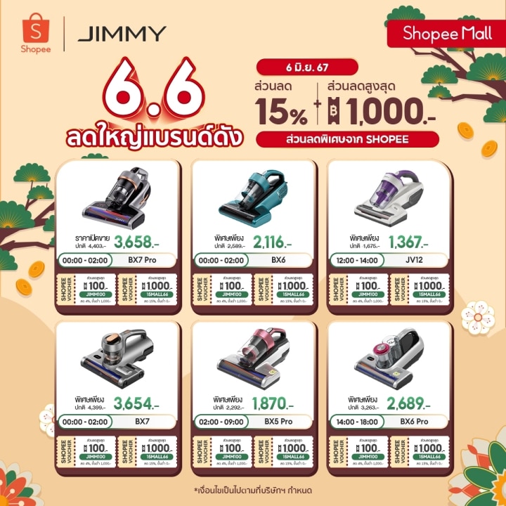 JIMMY จัดโปรฯ แคมเปญ Shopee 6.6 ส่วนลดสูงสุด 1,000 บาท