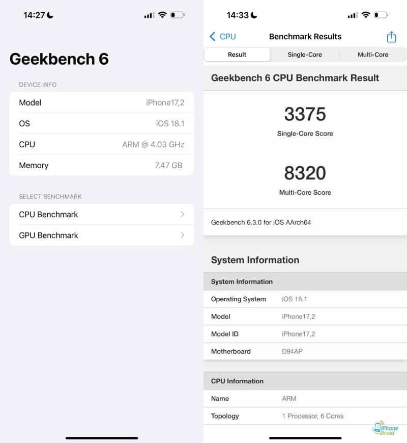 iPhone 16 Pro Max Geekbench 6